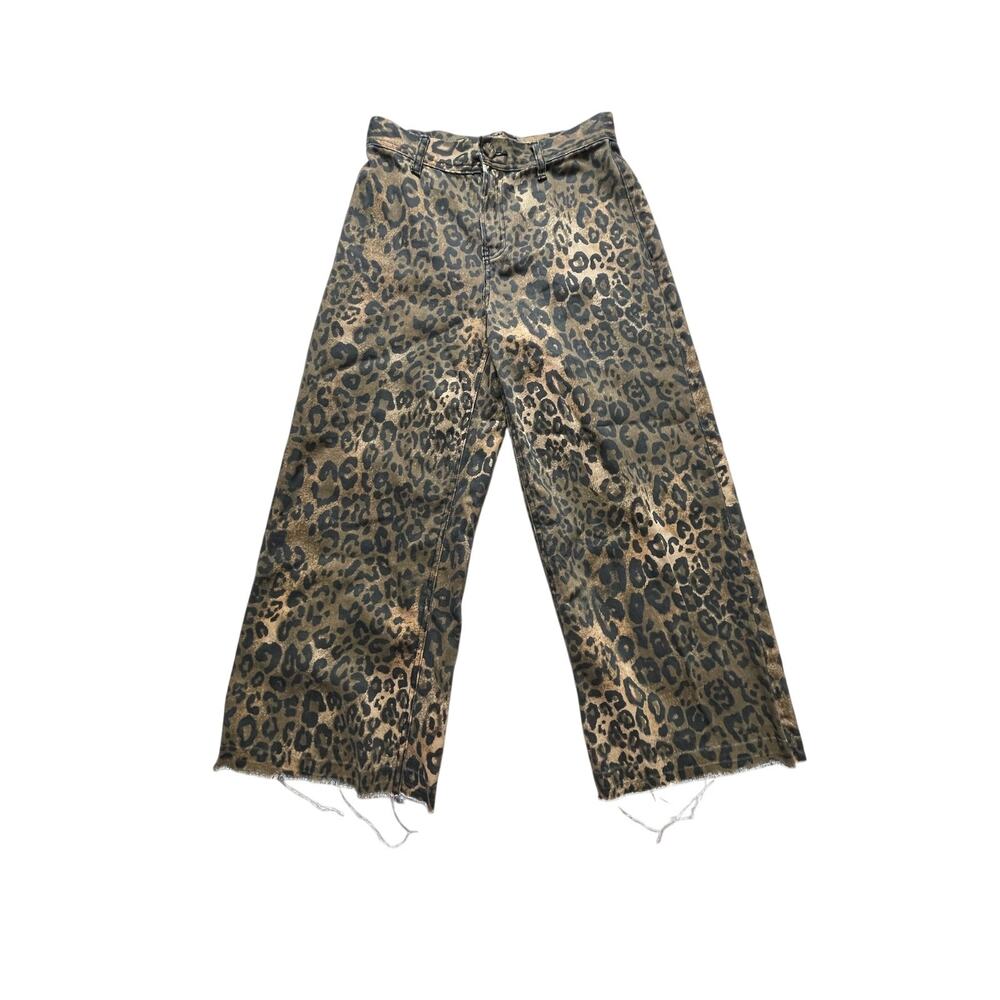 Rewash Sz 25 Leopard Print Cropped Jeans Super High Rise Wide Leg Frayed Hem GUC